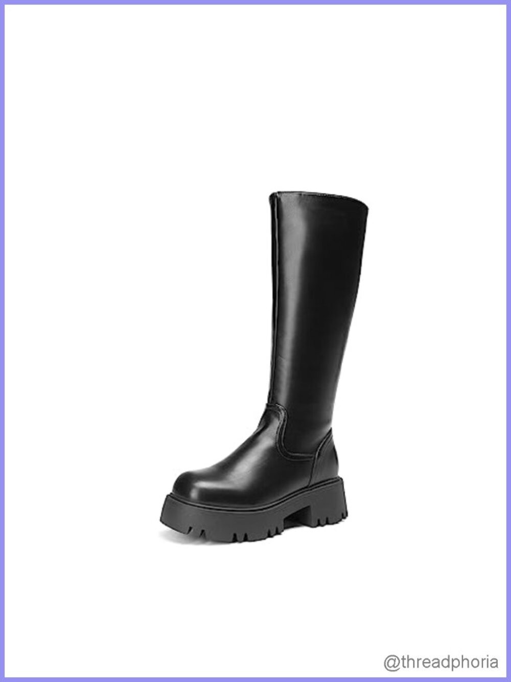 Knee High Platform Chunky Boots Faux Leather Lug Sole